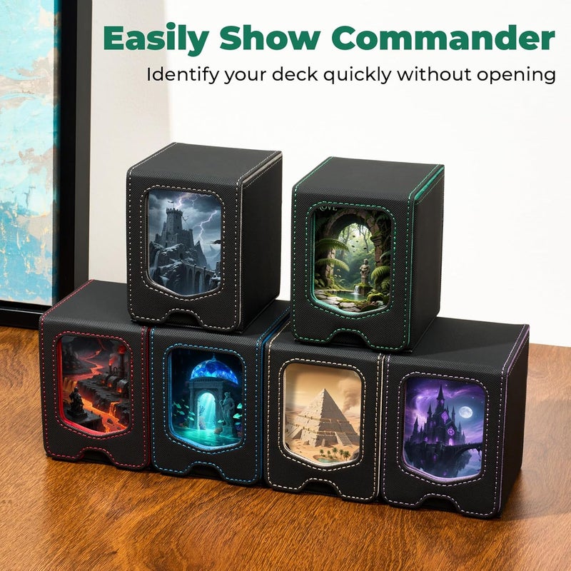 Fabmaker Deck Box Compatible with MTG Commander, (patent Pending) Magnetic Trading Card Storage Box with Commander, Fits 100 Double-Sleeved Cards, Card Box Compatible with Magic the Gathering, Red - Image 2